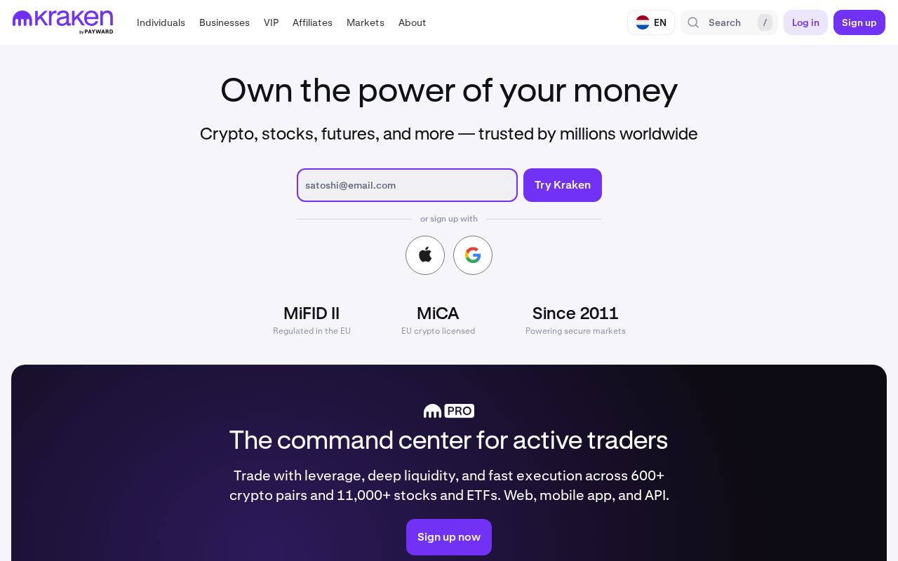 Kraken exchange homepage
