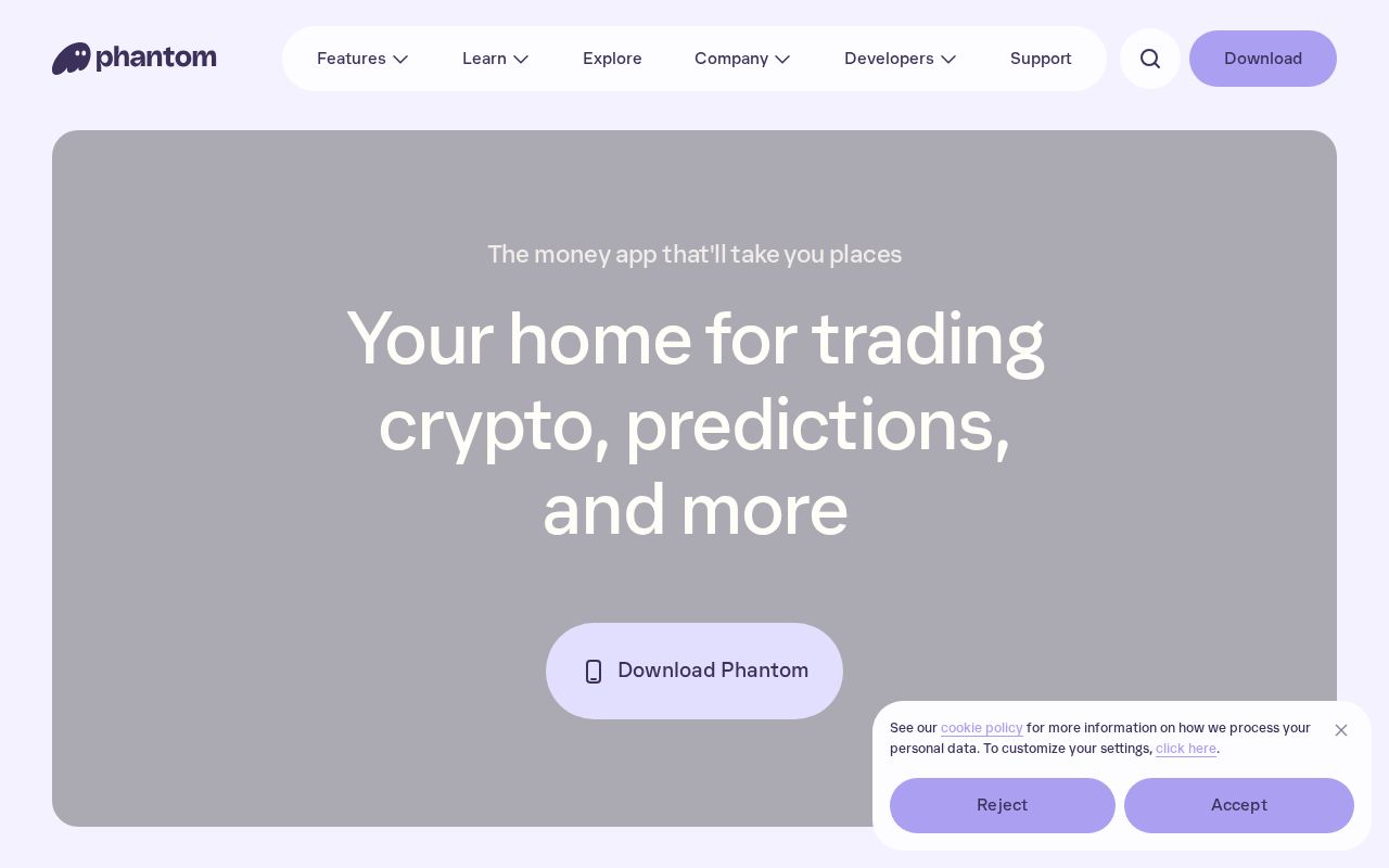 Phantom wallet website homepage