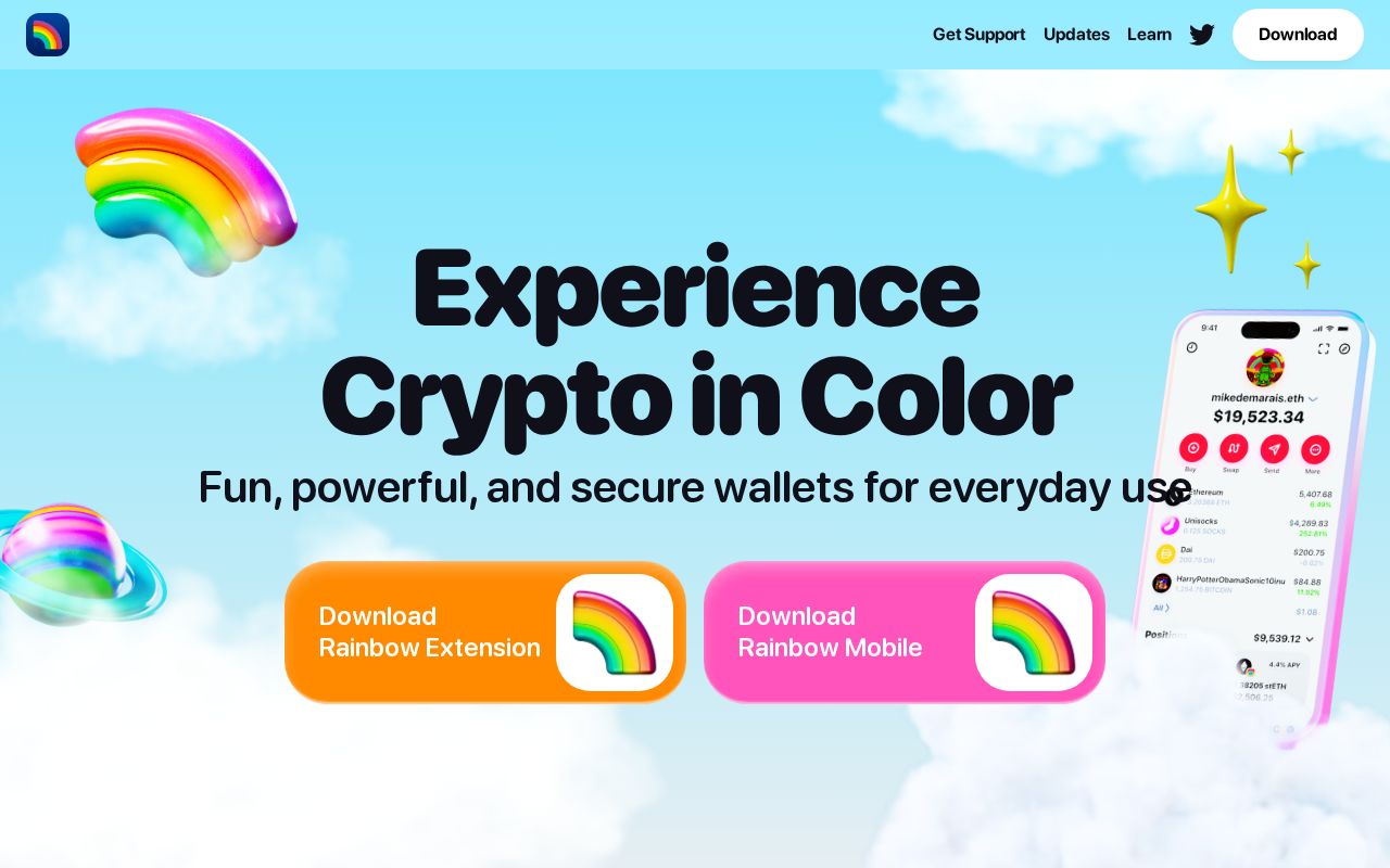 Rainbow wallet homepage