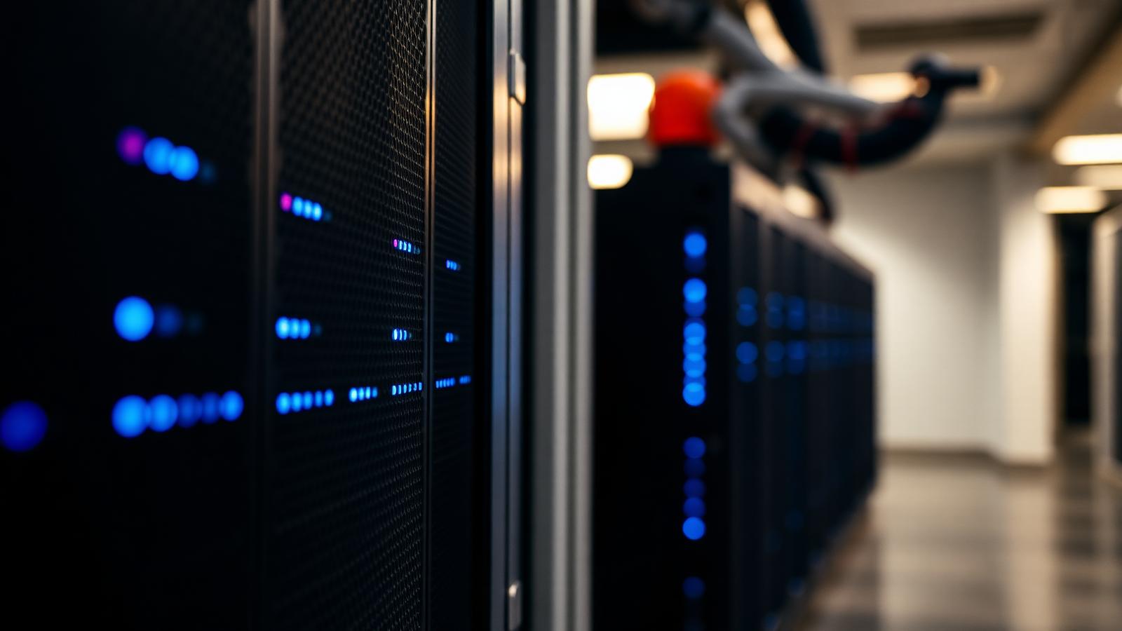 A data centre aisle. High-throughput chains depend on validator hardware that keeps getting more demanding.